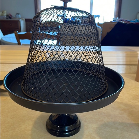 Chic Black Metal Cake Stand with Mesh Dome - Picture 1 of 2